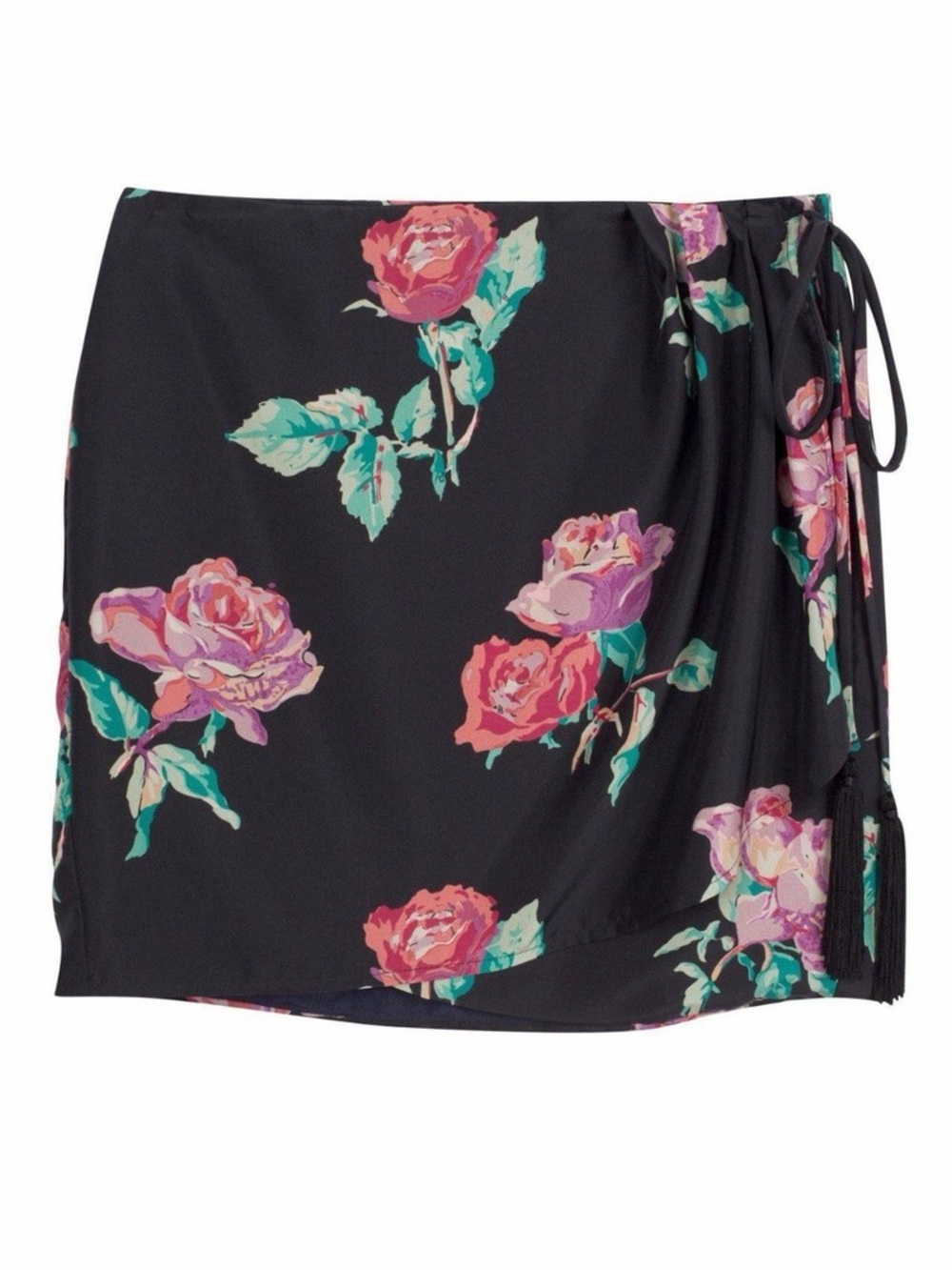 Stone Cold Fox Silk Ruby Wrap Mini Skirt Black Peony Floral - Size 2